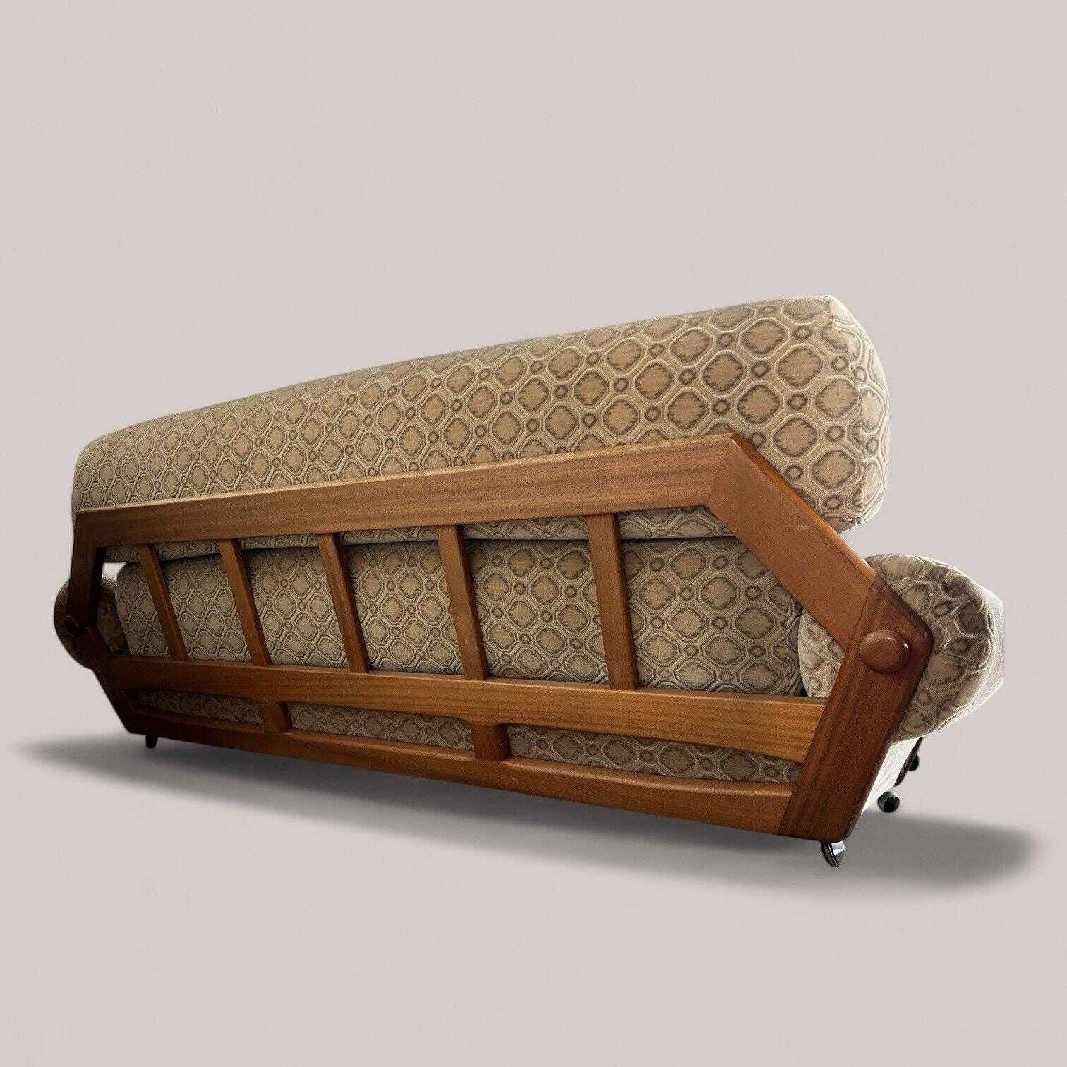 Vintage 1970s Teak Frame Three Seater Sofa – Retro Mid Century Style photo for sale