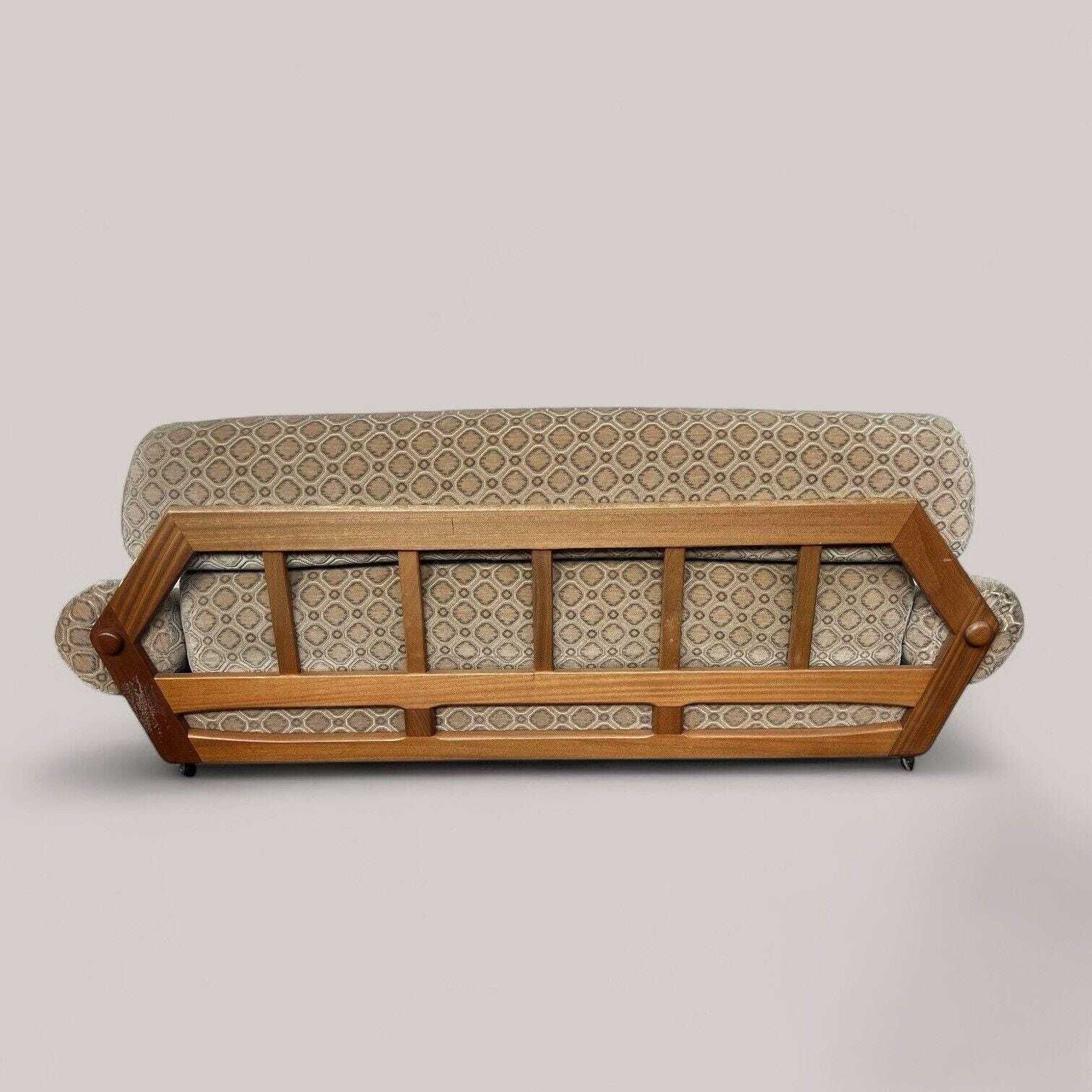 photo for sale Vintage 1970s Teak Frame Three Seater Sofa – Retro Mid Century Style