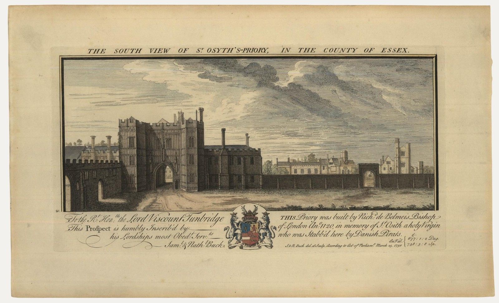 Samuel And Nathaniel Buck 1730 Engraving, View Of St. Osyth's Priory