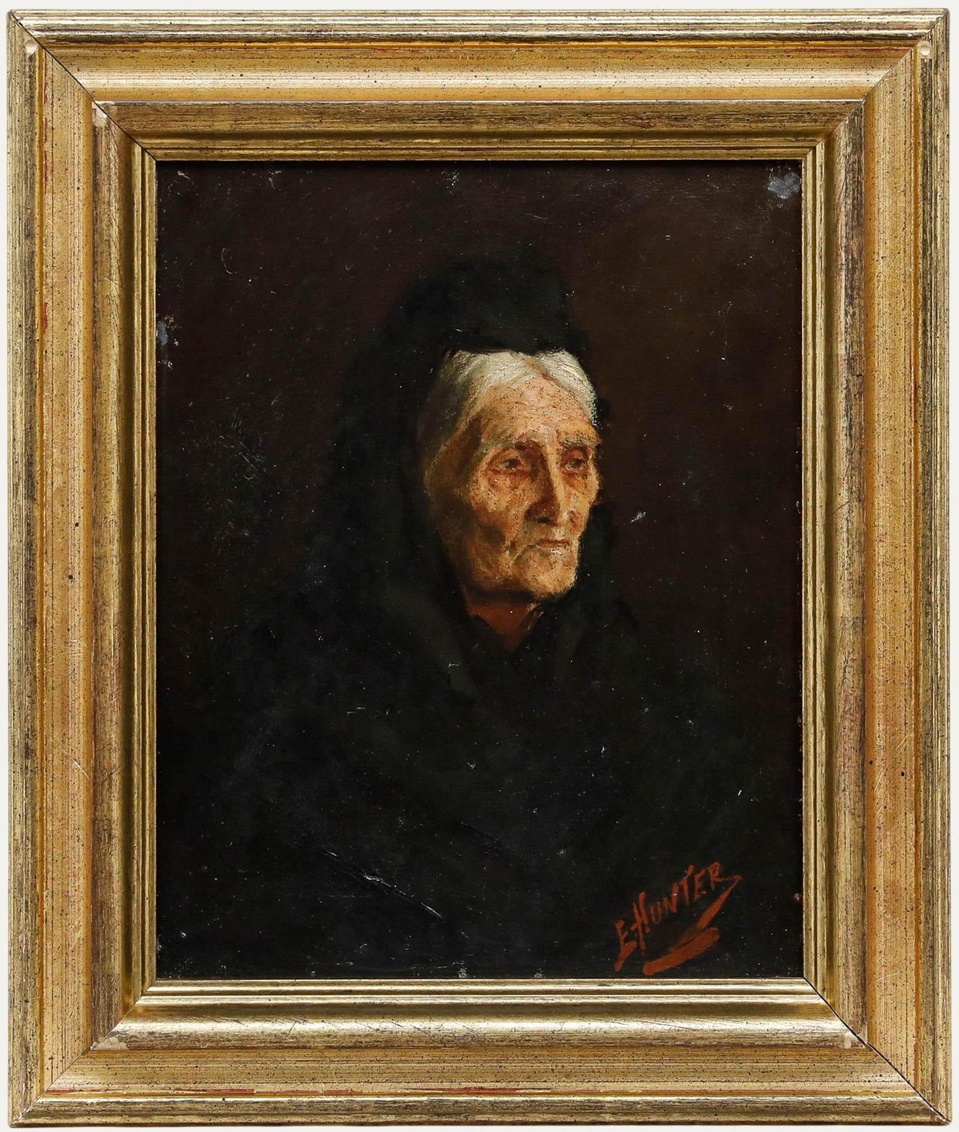 E. Hunter Late 19th Century Oil, Lady In Mourning