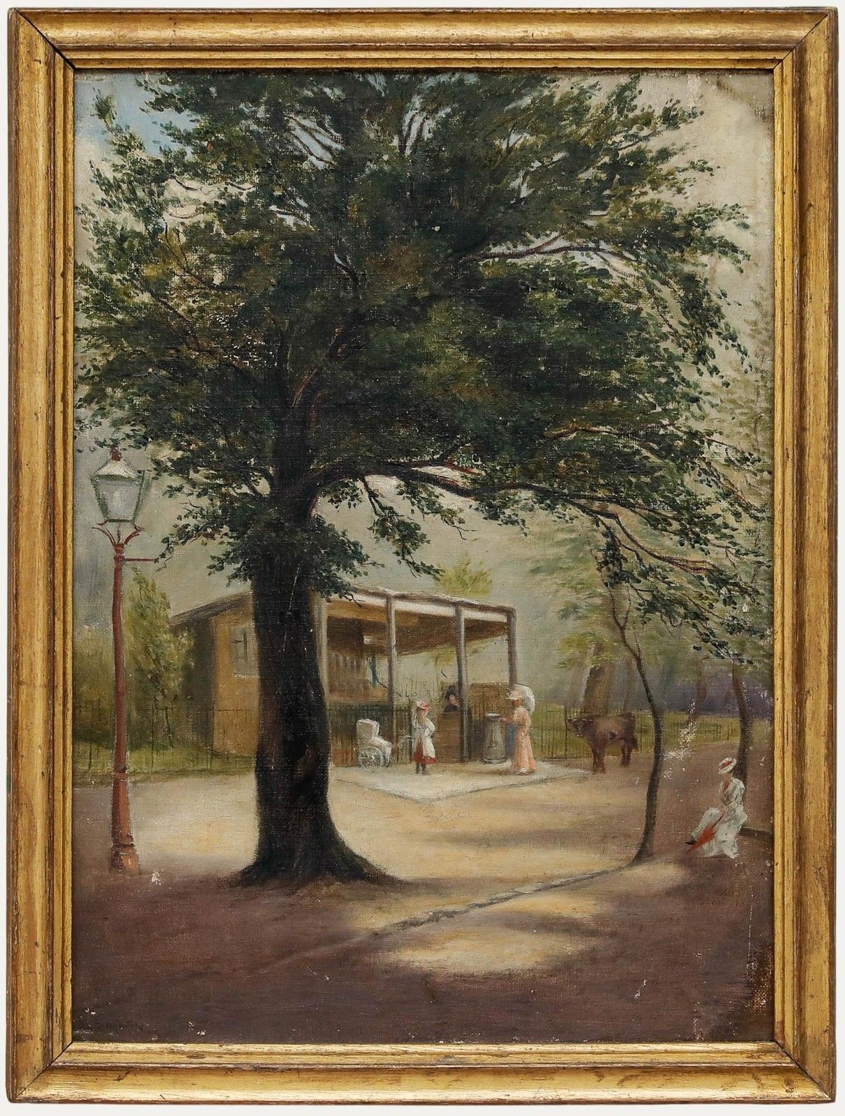 Framed Late 19th Century Oil A Stroll In The Park