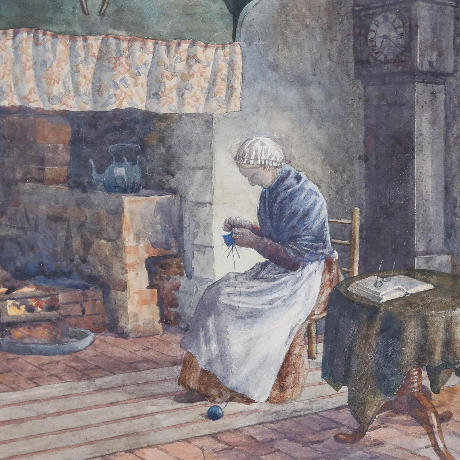 Maud Mary Turner (1862 1947) Watercolour, Knitting By The Fireside photo Art