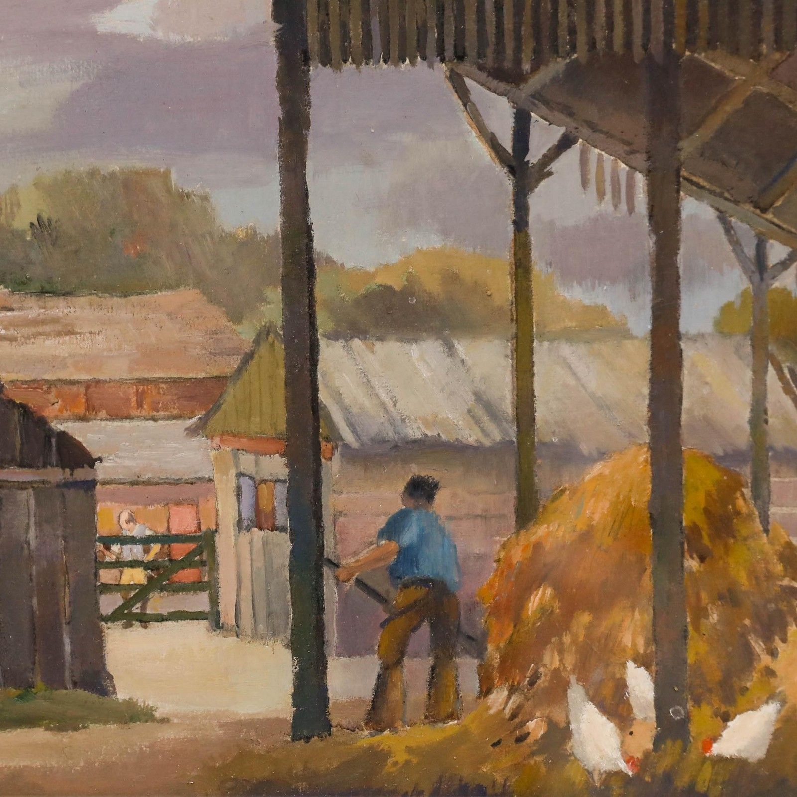 Circle Of Harry Epworth Allen (1894 1958) Framed Gouache, The Farmyard photo 225.0