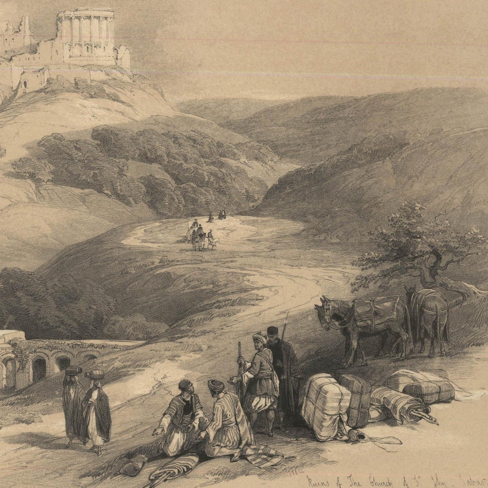 Louis Haghe After David Roberts 19th Century Lithograph, Ruins Of St John photo Art