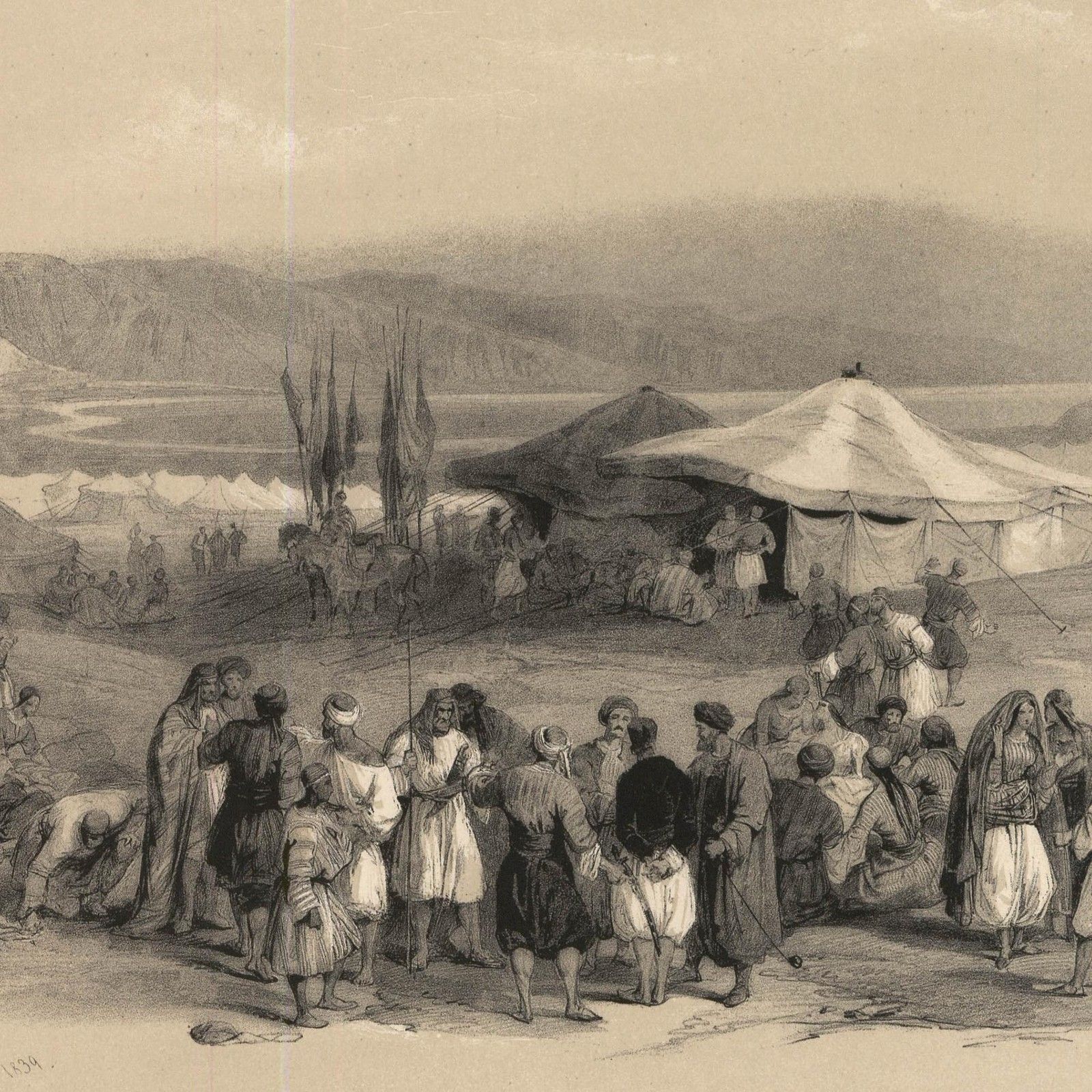 Louis Haghe After David Roberts Lithograph, Encampment Of The Pilgrims photo Art