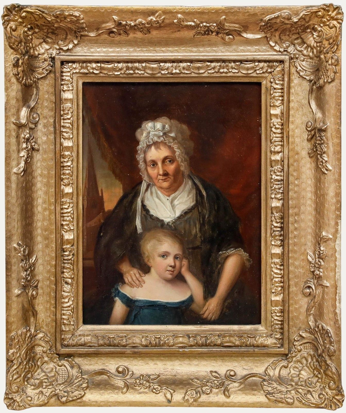 English School 19th Century Oil Portrait Of A Mother And Child