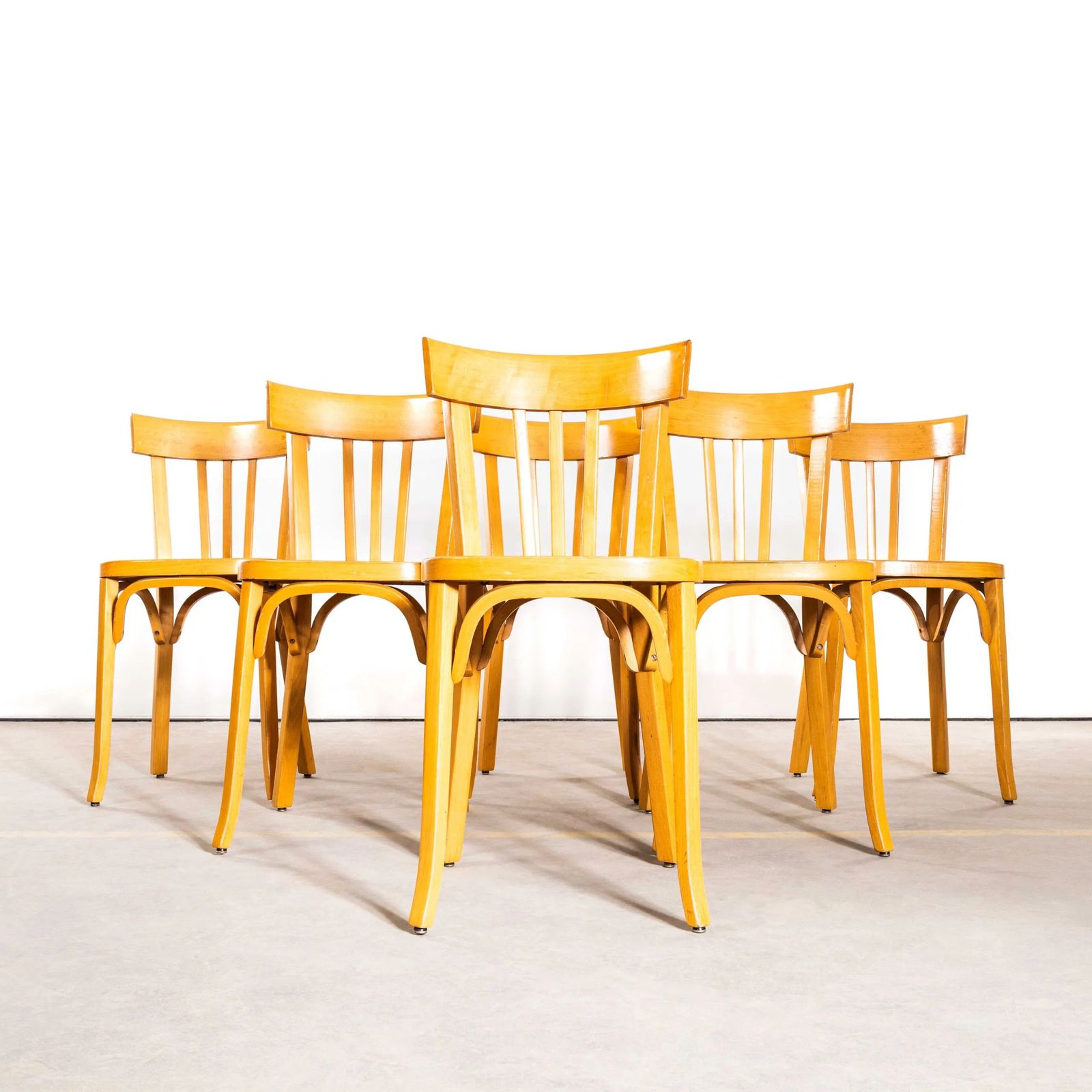 1950’s Blonde French Flat Seat Bentwood Dining Chairs – Set Of Six