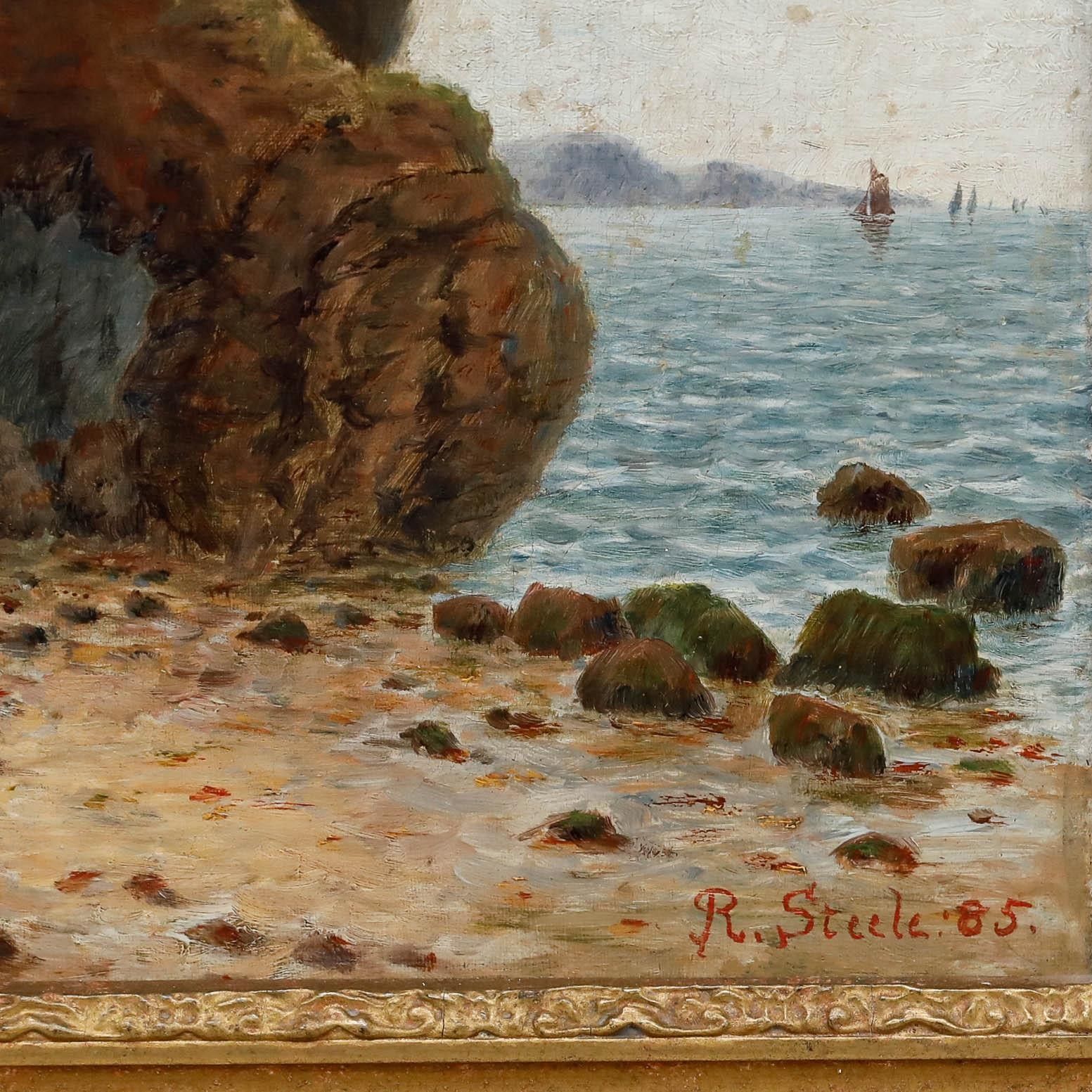 R. Steele Framed Late 19th Century Oil, Artist Amongst The Cliffs photo vinterior