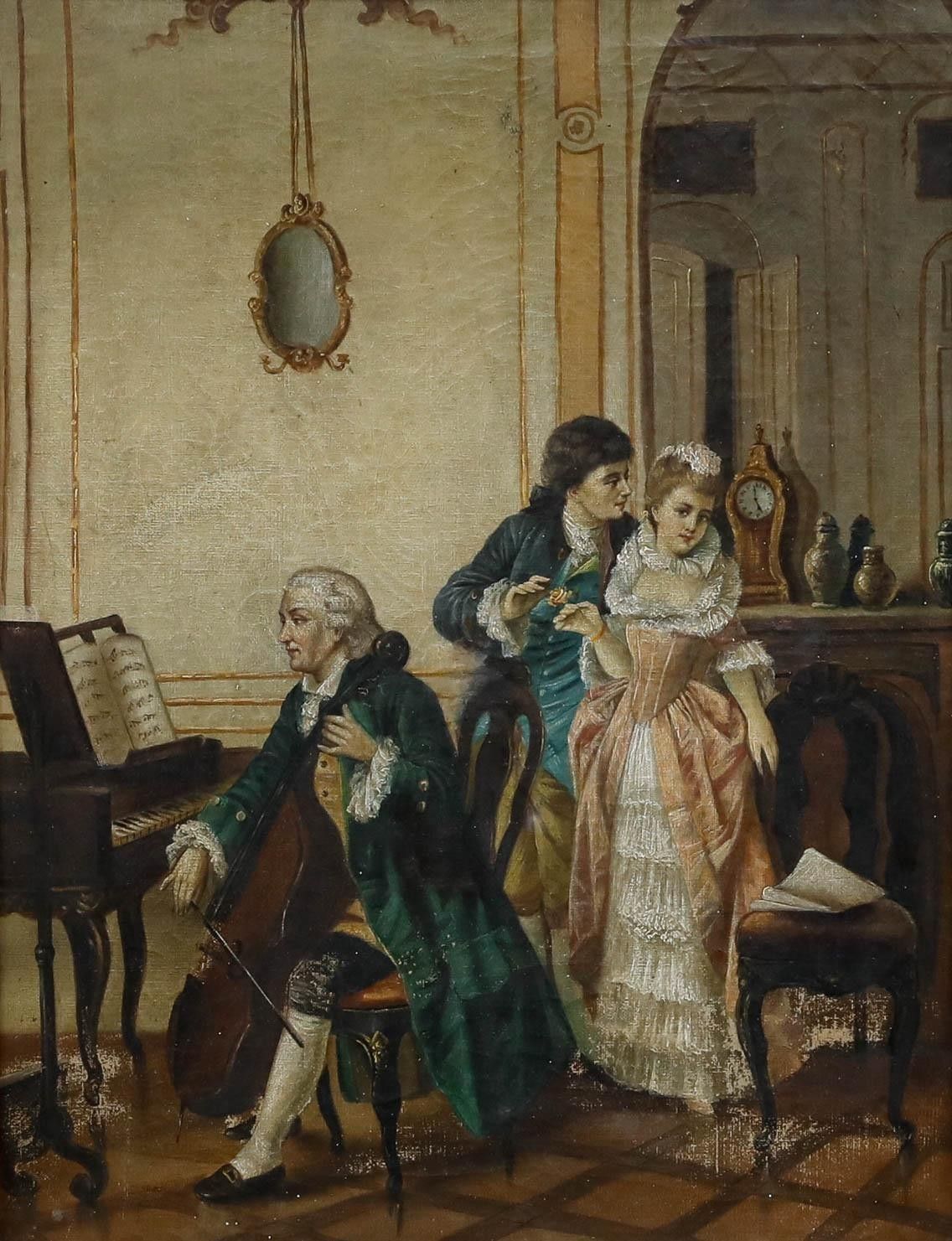Austrian School Early 19th Century Oil The Courting Couple photo furniture