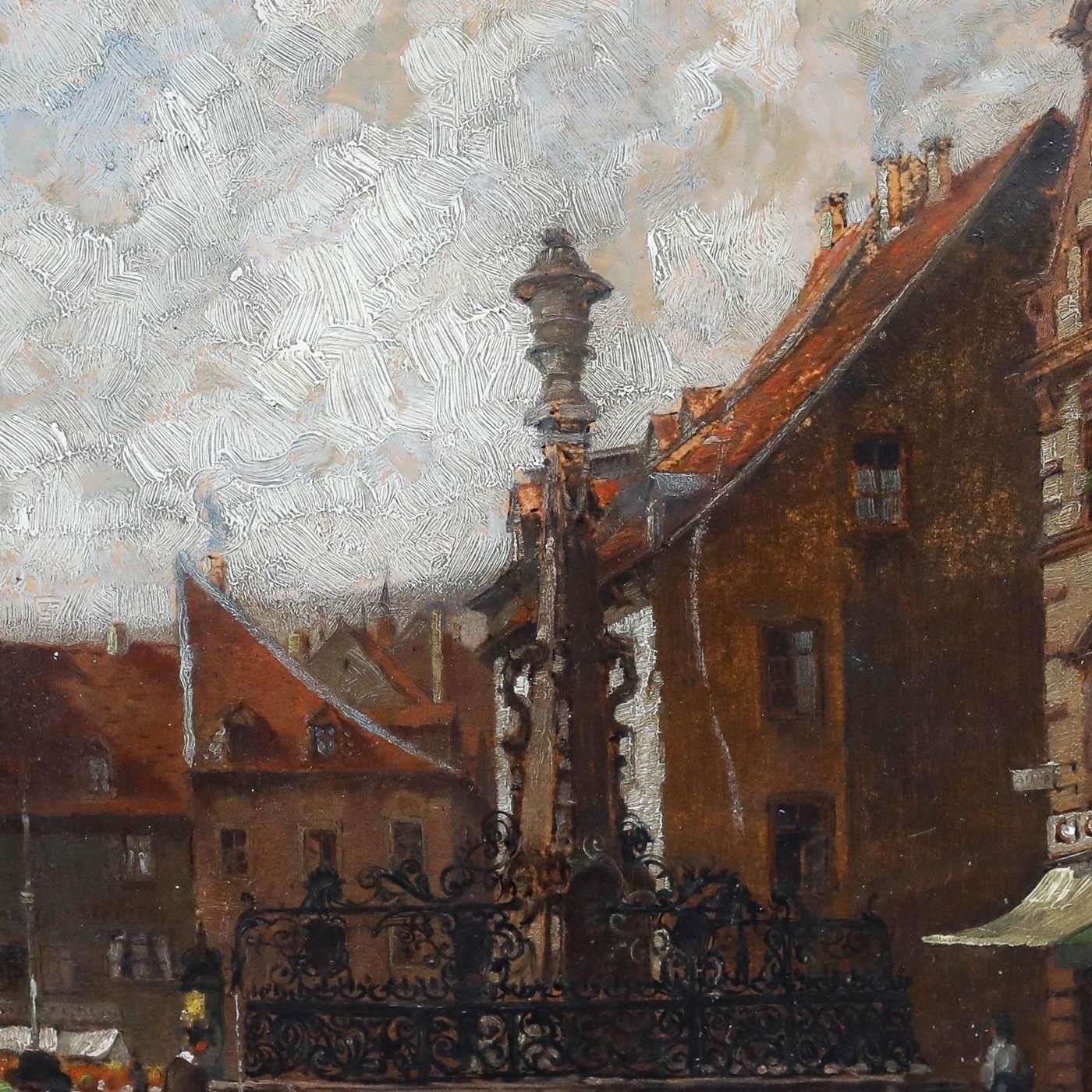 Egon Baumann Framed Early 20th Century Oil, St. Johanner Markt photo 325.0