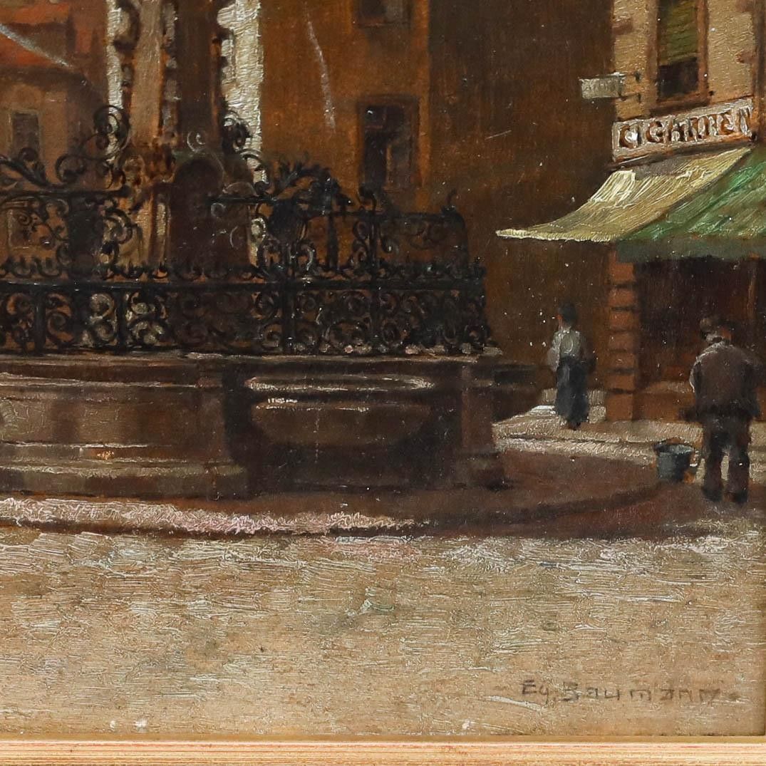 Egon Baumann Framed Early 20th Century Oil, St. Johanner Markt photo buy