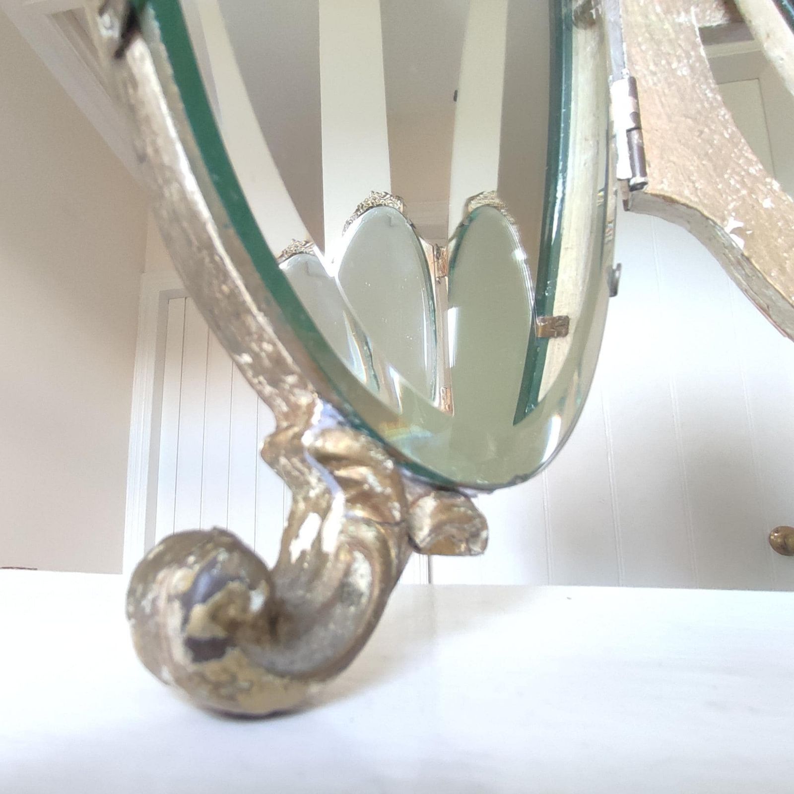photo furniture Miss Haversham's Romantic Ruin: Shabby Chic Gold Gilt Triptych Triple Vanity Mirror