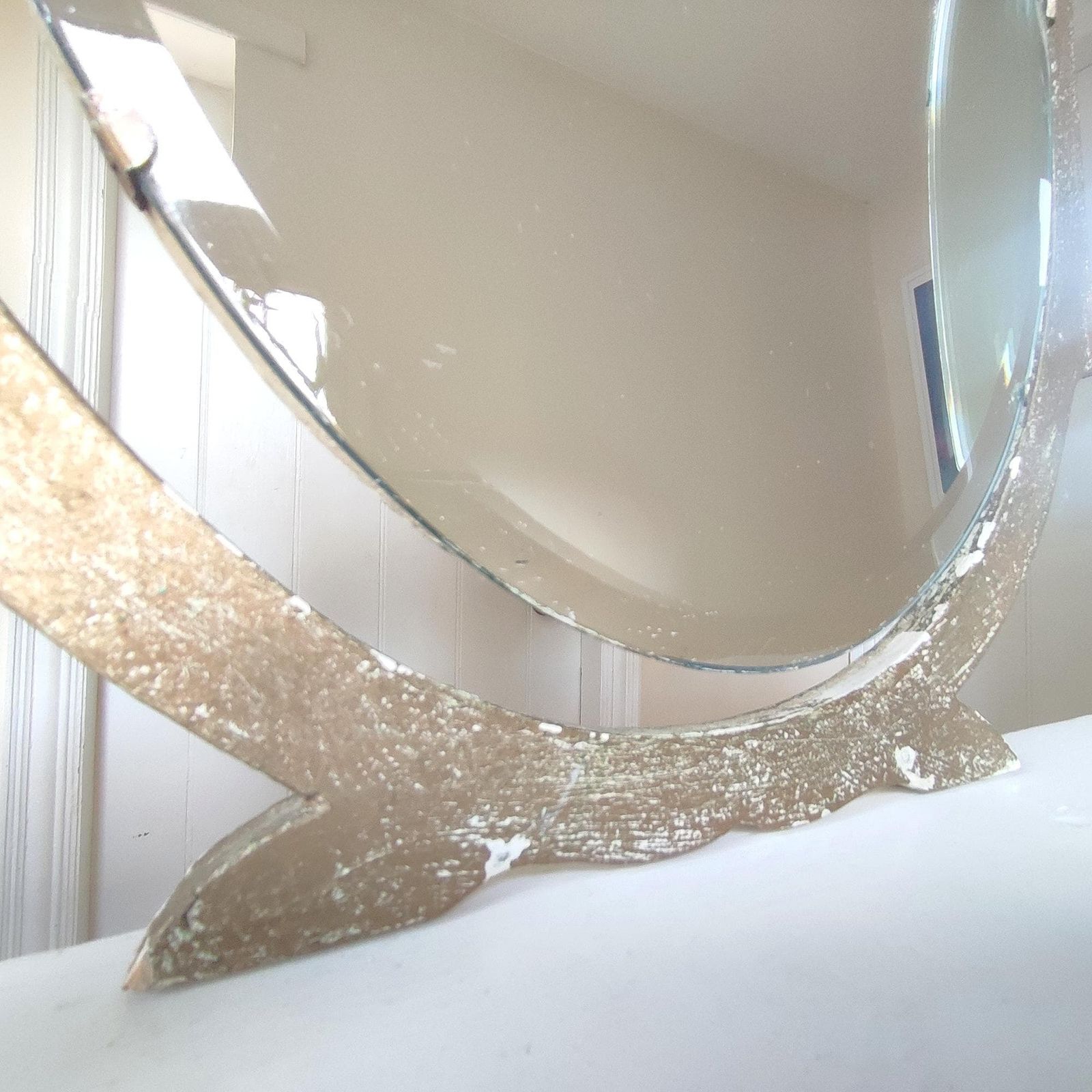 photo for sale Miss Haversham's Romantic Ruin: Shabby Chic Gold Gilt Triptych Triple Vanity Mirror