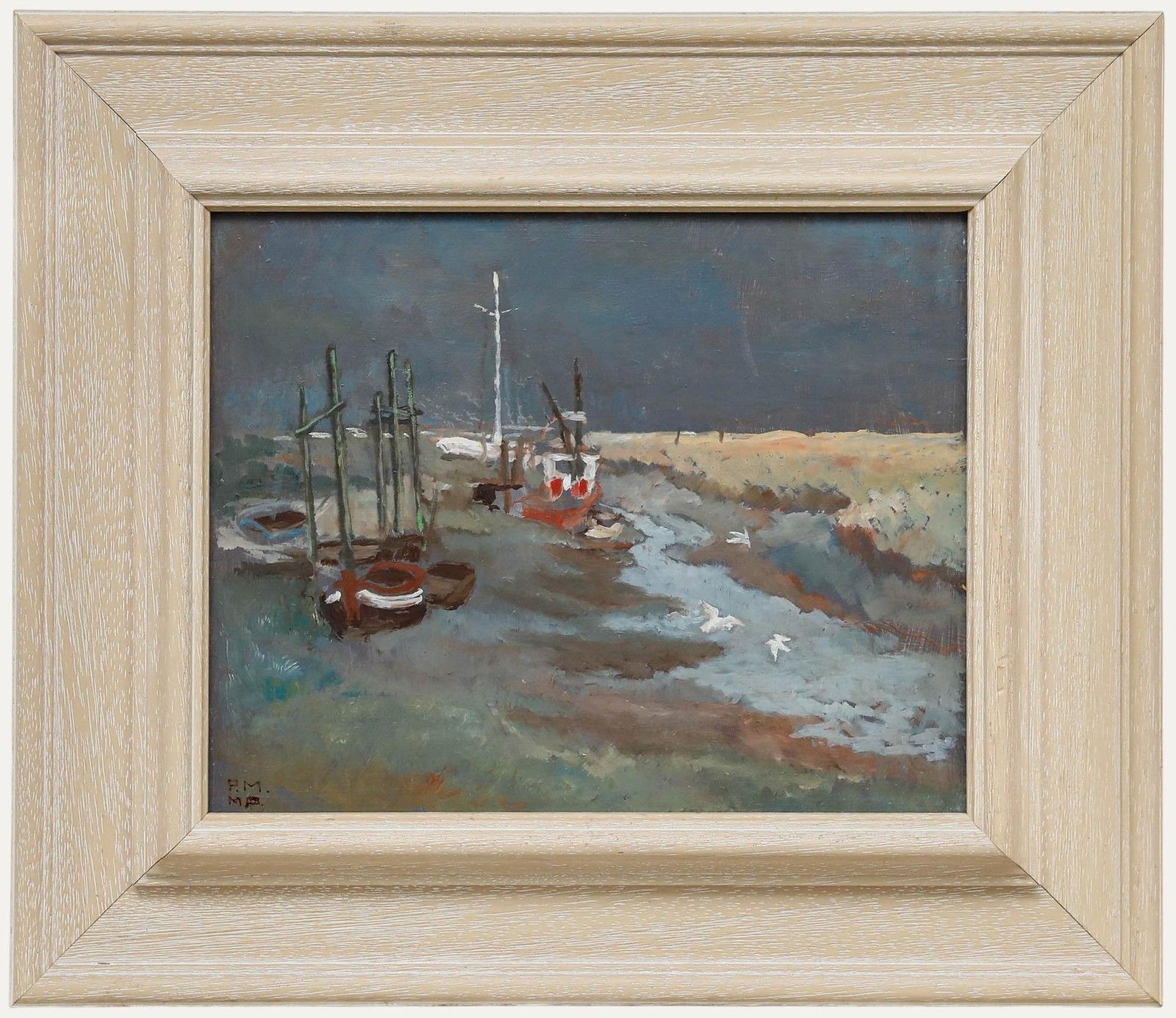 Pauline Marshall British School 1991 Oil, Stormy Skies At Low Tide