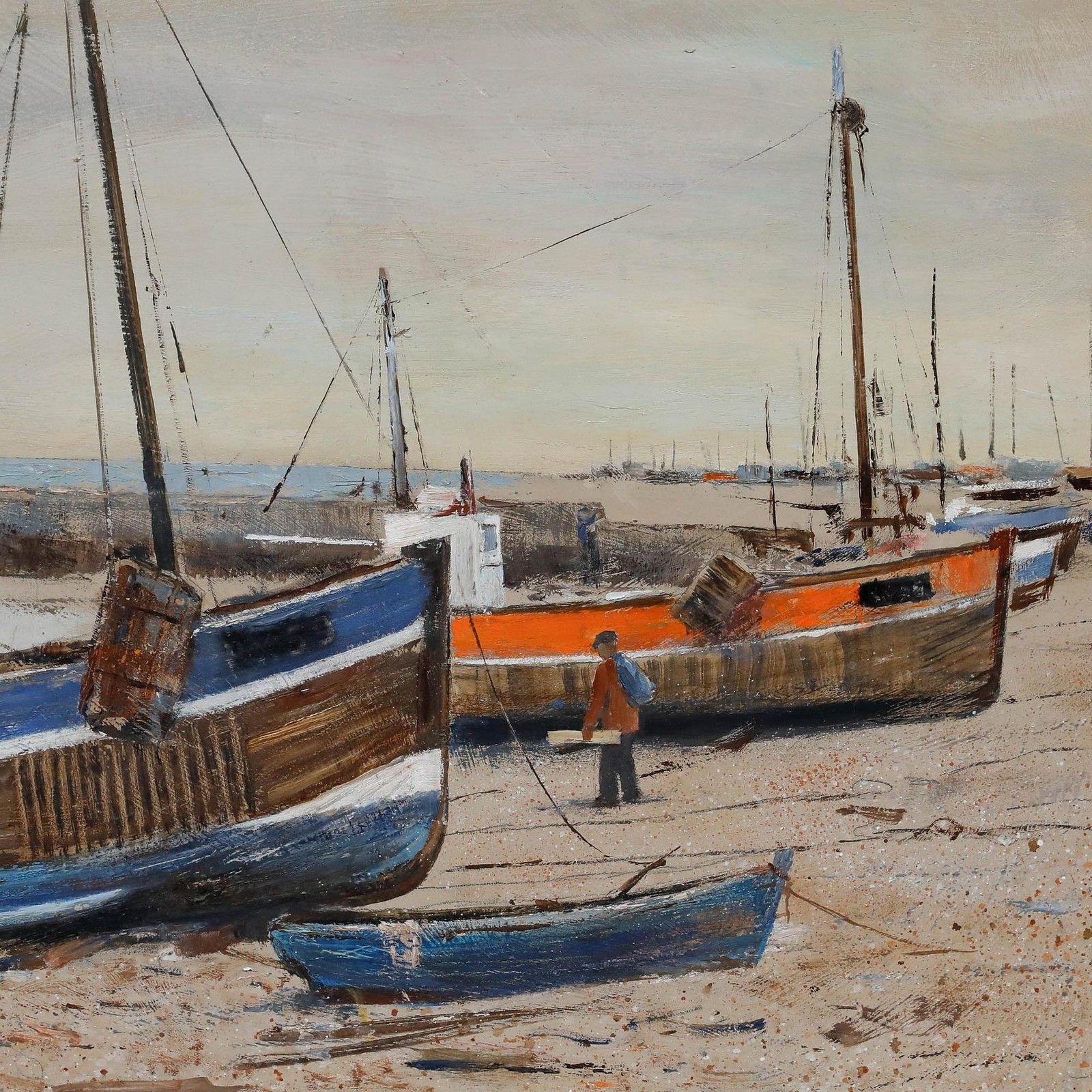 Eric Wale (1916 2001) Framed 20th Century Oil, Beached Boats photo Art
