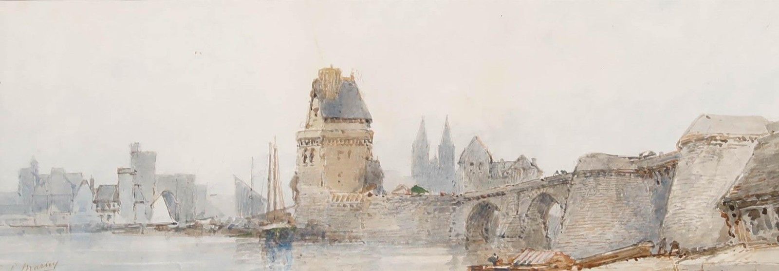Paul Marny (1829 1914) Framed Late 19th Century Watercolour, View Of A Bridge photo furniture