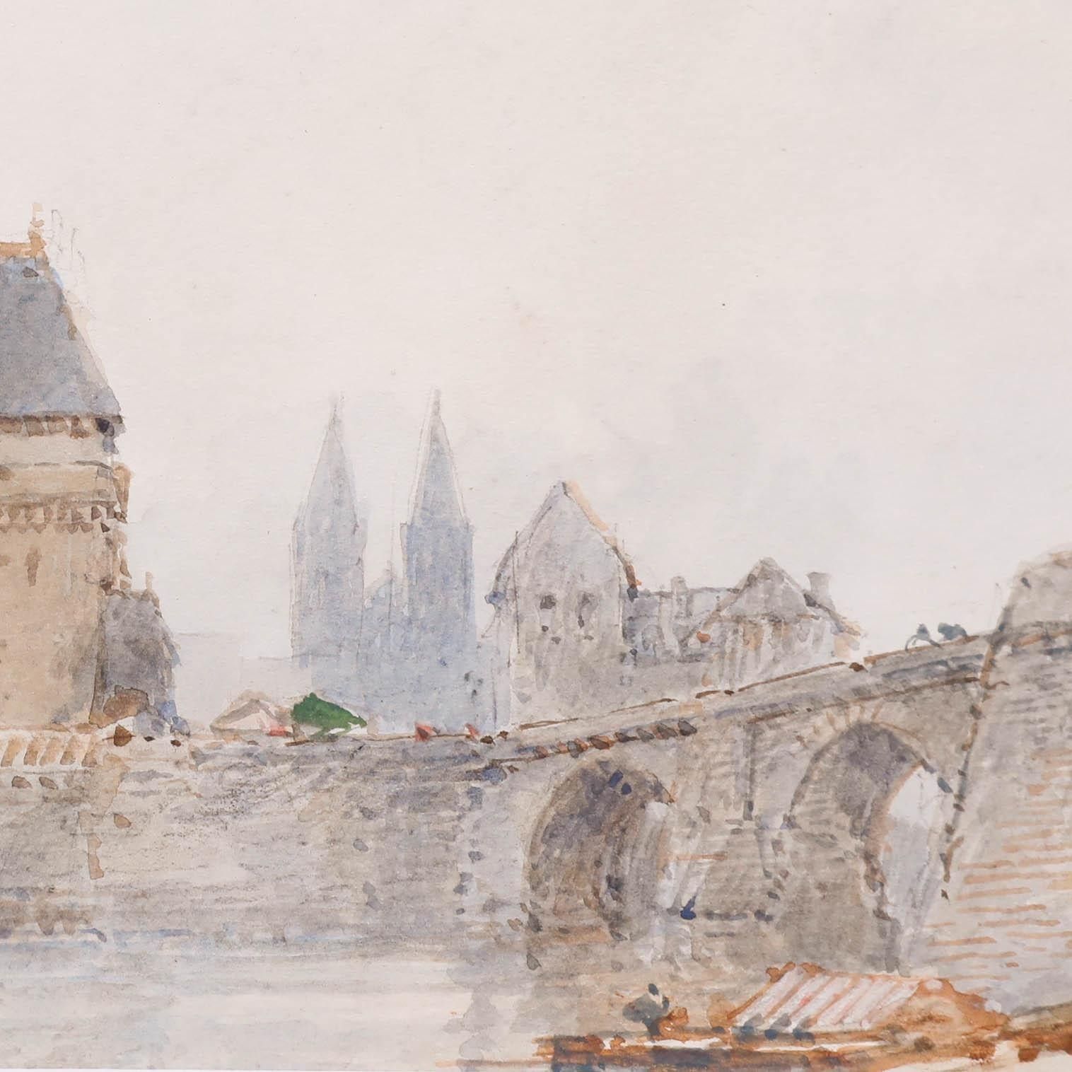 Paul Marny (1829 1914) Framed Late 19th Century Watercolour, View Of A Bridge photo Art