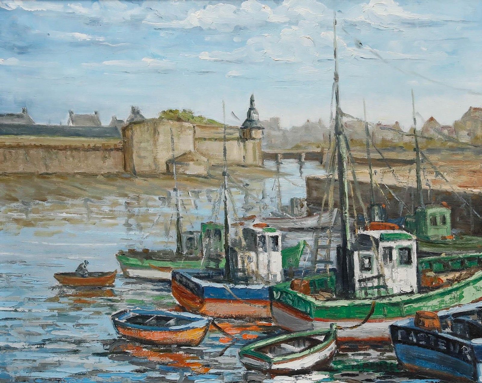 M. Pensec Framed 20th Century Oil, Le Port De Concarneau photo furniture
