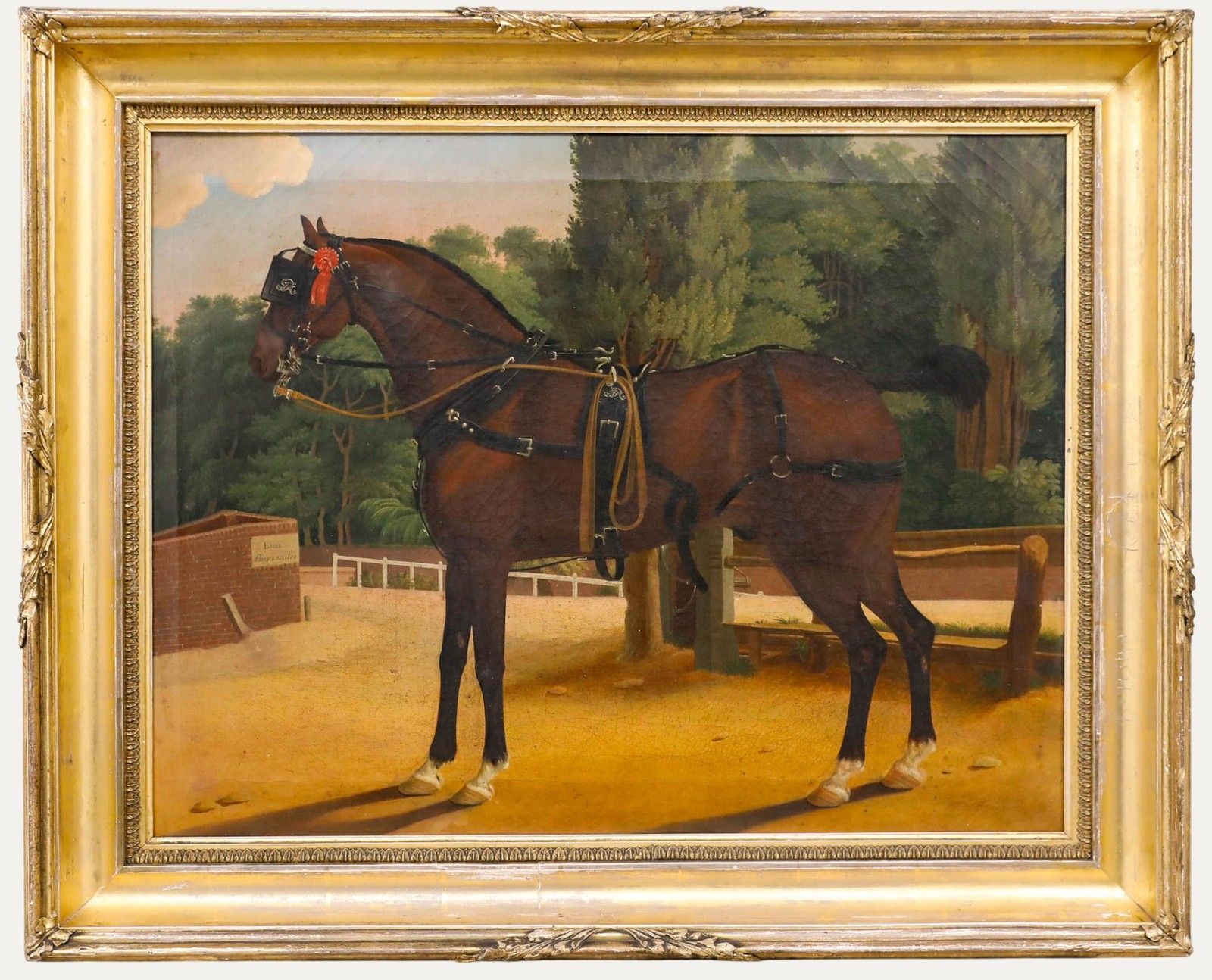 Framed English School 19th Century Oil A Favourite Bay Hunter