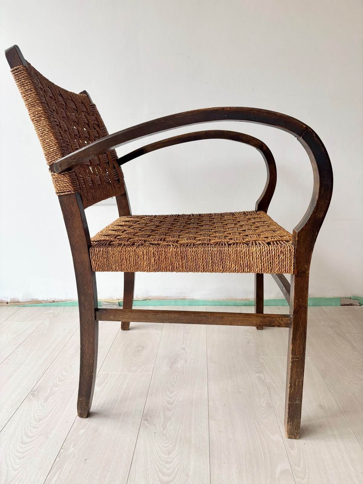 Vintage Bauhaus Style Woven Rope Armchair photo Furniture