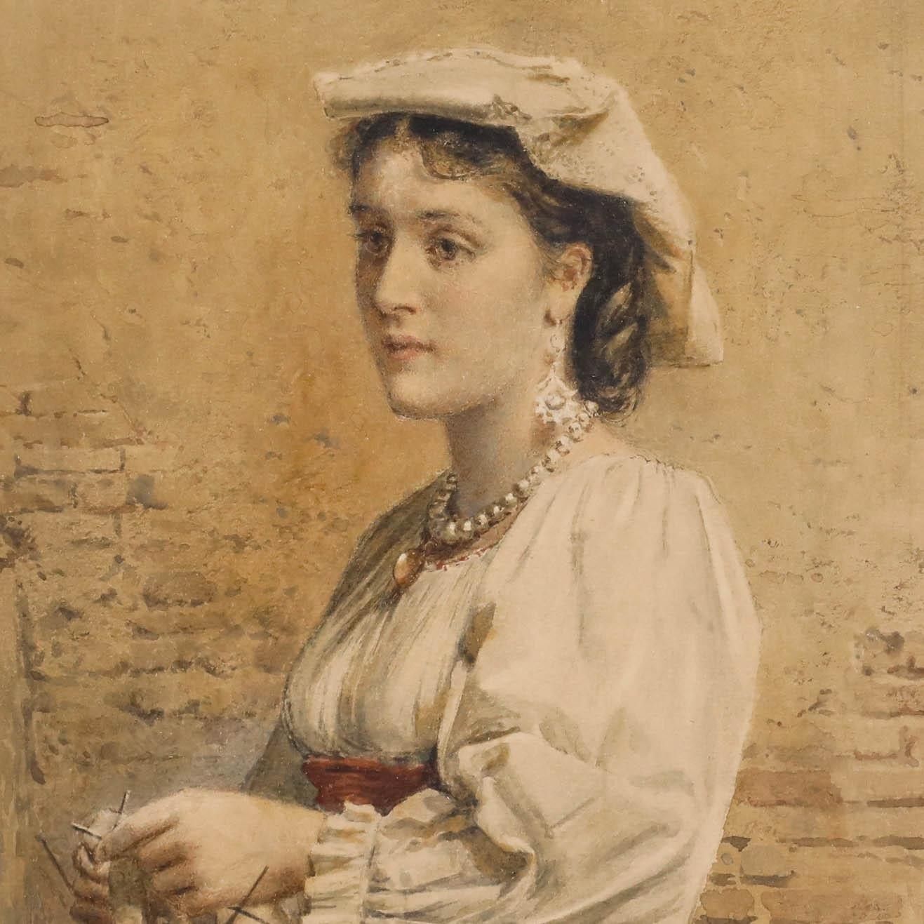 George Goodwin Kilburne (1839 1924) Watercolour, Portrait Of A Lady Knitting photo Art