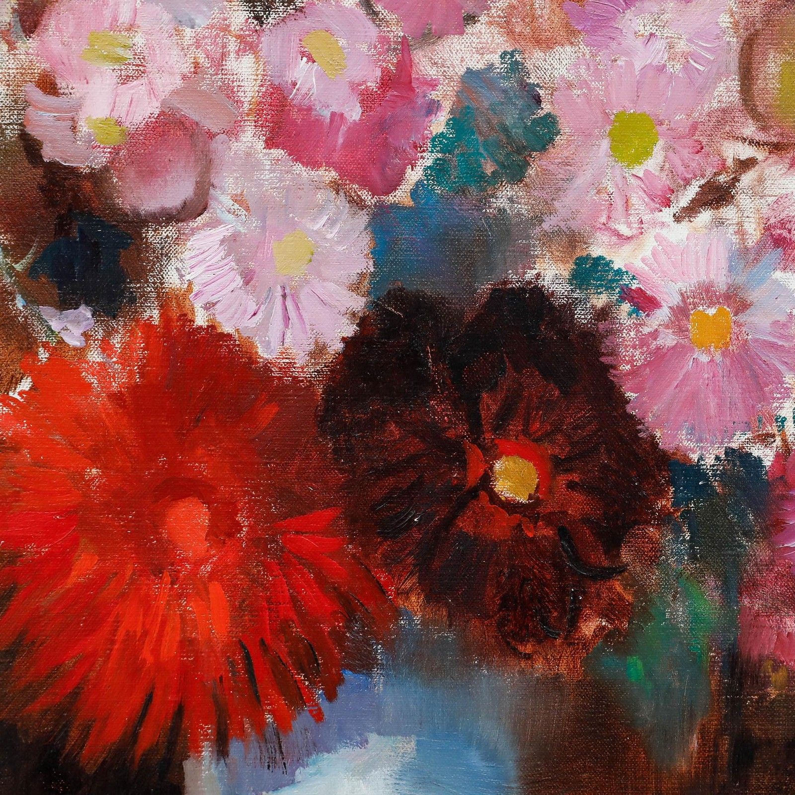 Reinerus Gerardus Johannes Reulink (1931 2010) 1995 Oil, Dahlias And Asters photo Art