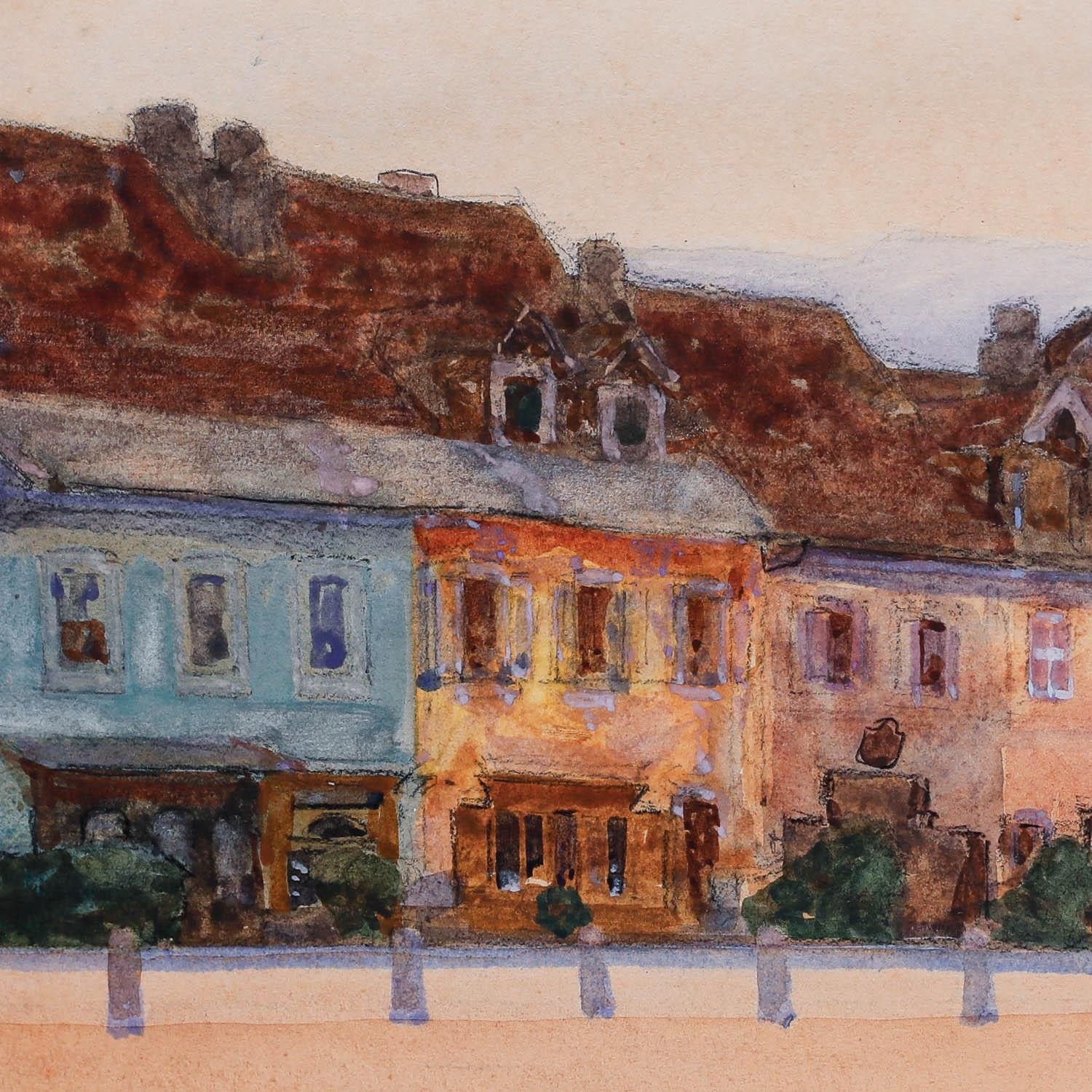 George Thomson (1860 1939) Framed 1908 Watercolour, Row Of Houses photo Art