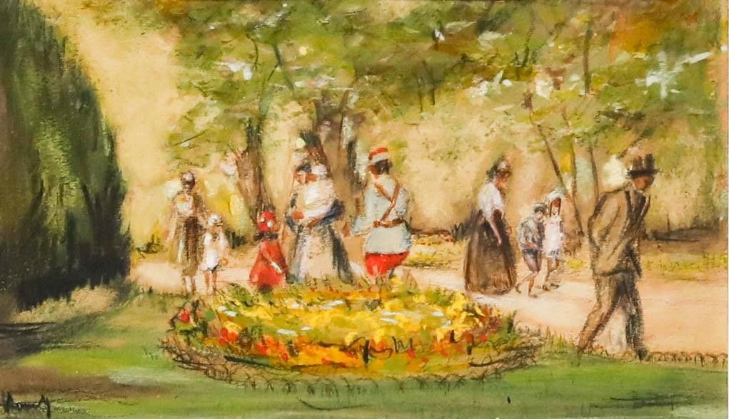 Early 20th Century Watercolour A Walk In The Park photo furniture