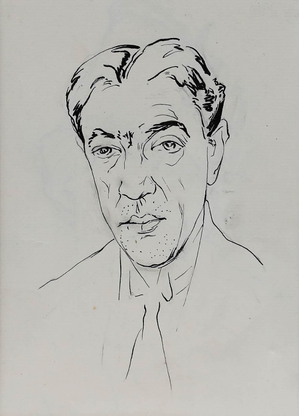 Belgian School Early 20th Century Pen And Ink Drawing Portrait Of A Gentleman photo furniture