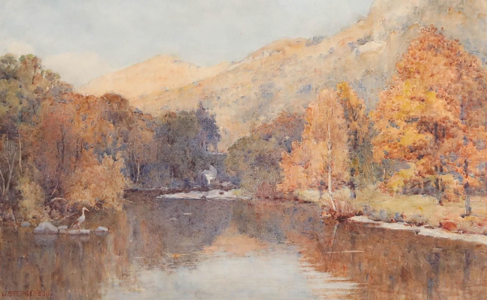 Willie Stephenson (1857 1938) Watercolour, Heron In An Autumn Landscape photo furniture