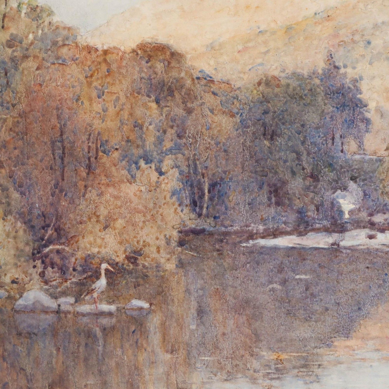 Willie Stephenson (1857 1938) Watercolour, Heron In An Autumn Landscape photo Art