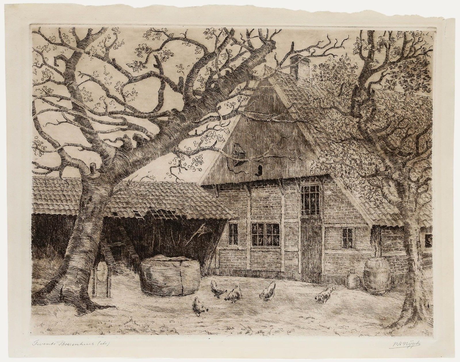 Pieter Arie Nijgh (1876 1959) Early 20th Century Etching, Twente Farmhouse