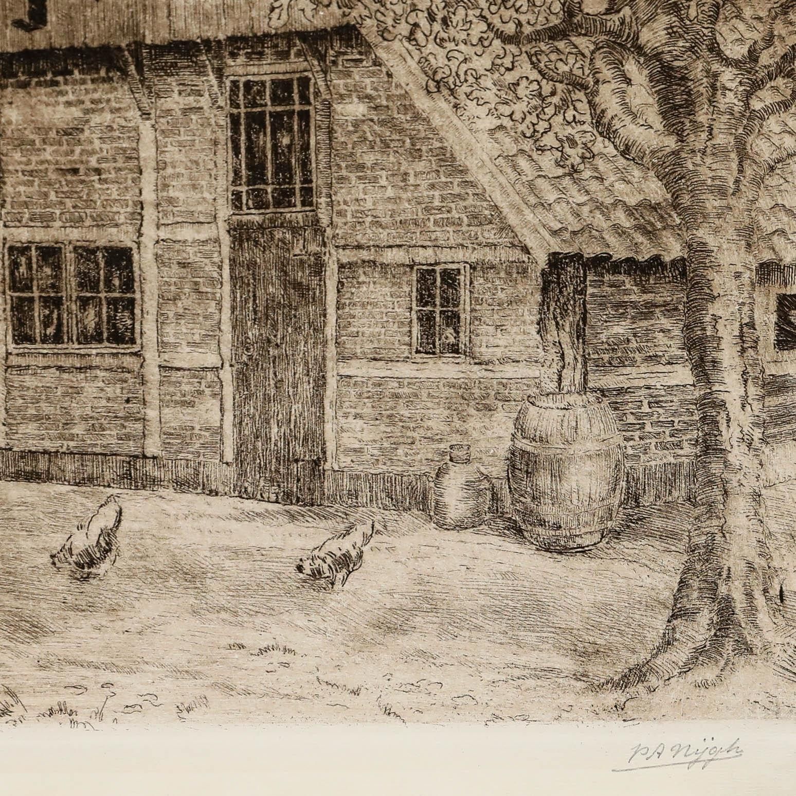 Pieter Arie Nijgh (1876 1959) Early 20th Century Etching, Twente Farmhouse photo 175.0