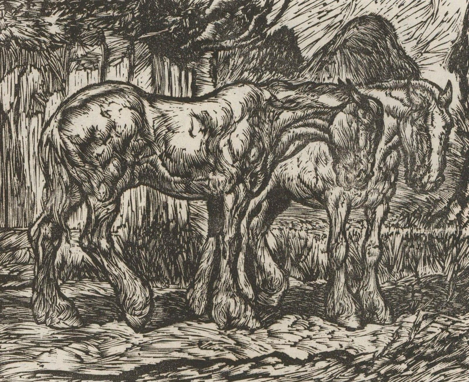 Anton Lock (1893 1971) Early 20th Century Woodcut, Two Horses photo furniture