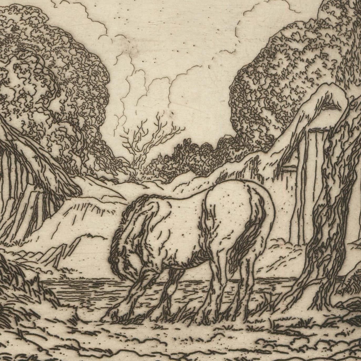 Anton Lock (1893 1971) Early 20th Century Etching, Horse Resting photo for sale