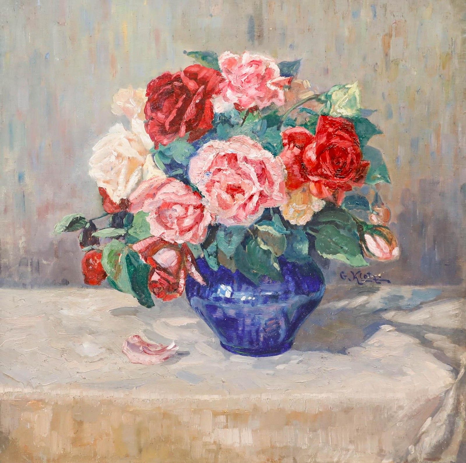 G. Klott Early 20th Century Oil, Bouquet Of Roses photo furniture