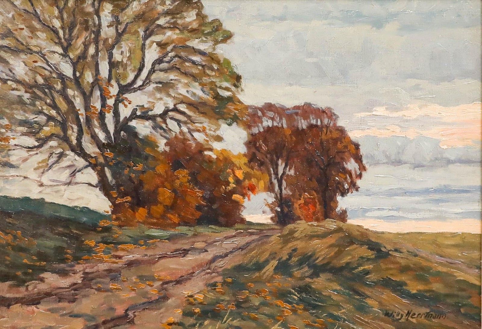 Willy Herrmann (1895 1963) Framed Mid 20th Century Oil, Autumn Evenings photo furniture