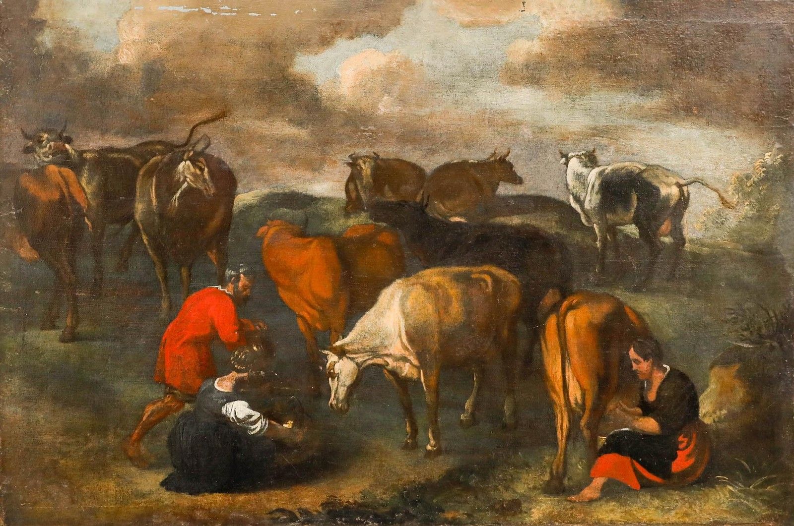 Manner Of Karel Dujardin (1626 1678) 19th Century Oil, Milkmaids And Cattle photo furniture