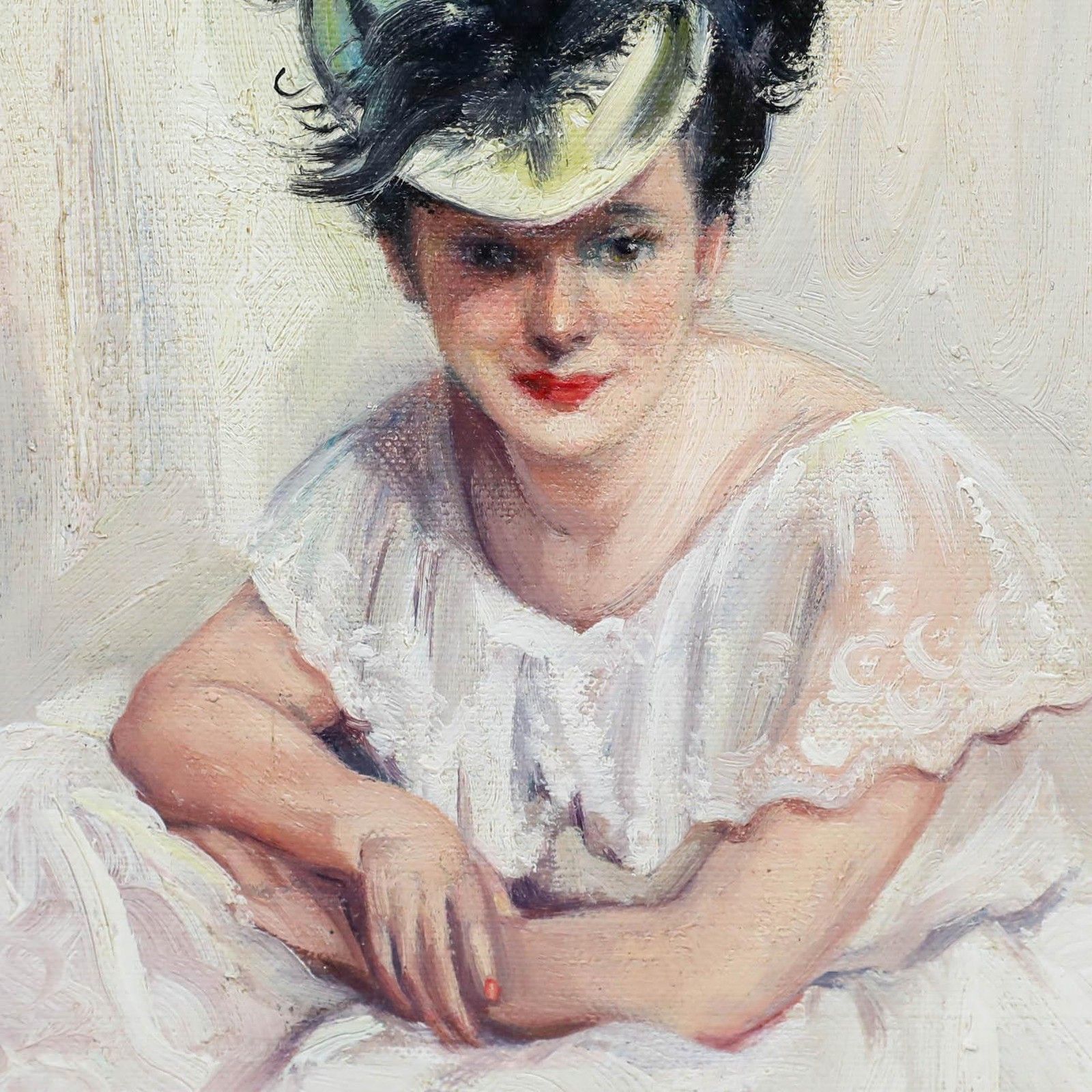 Maryvonne Van De Velde (1896 1954) Oil, Portrait D'elegante Au Chapeau photo Art