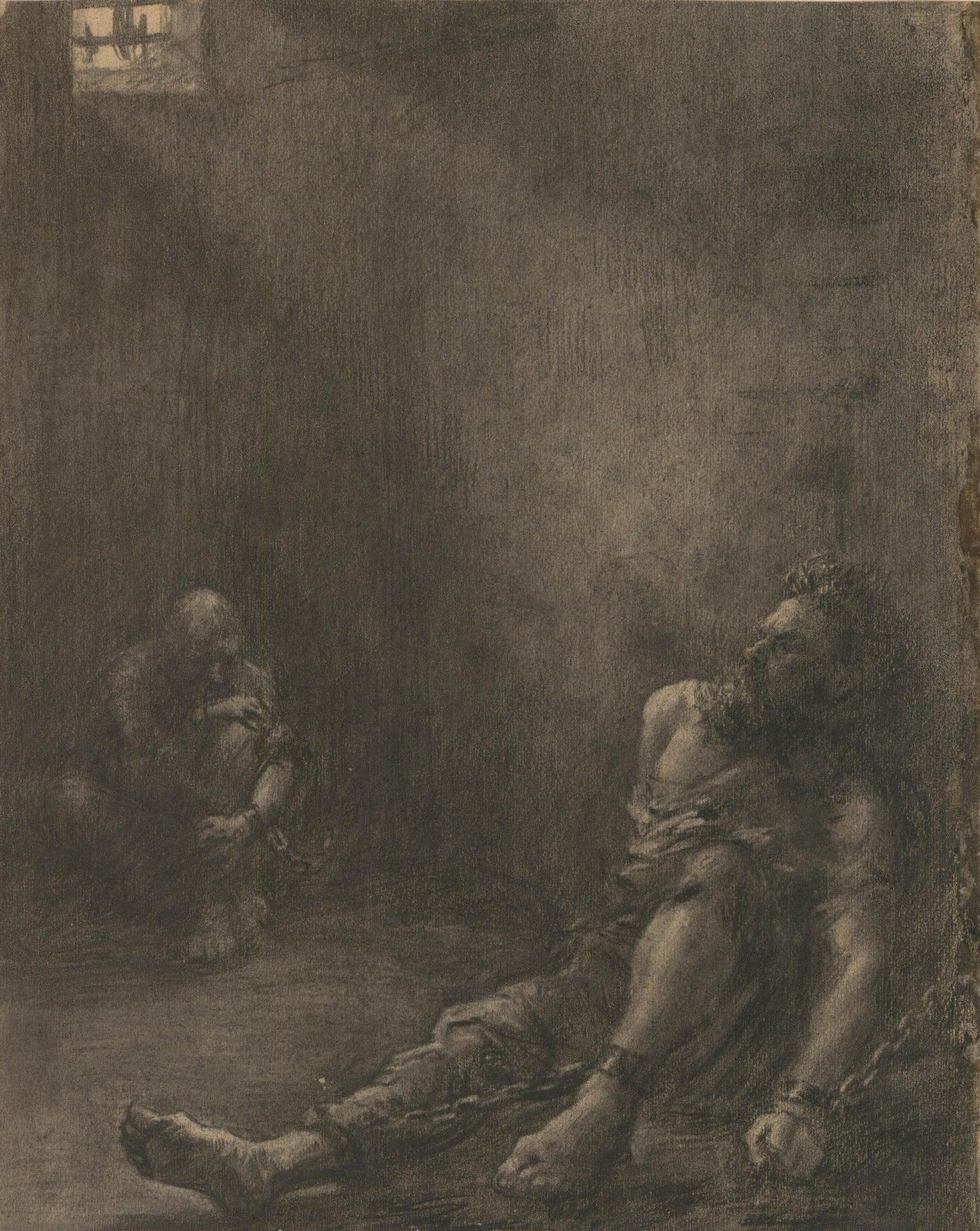 Early 20th Century Charcoal Drawing The Imprisonment Of Stepan Razin photo furniture