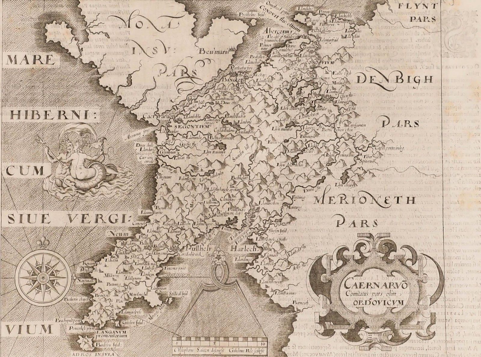 After William Hole 18th Century Engraving, Map Of Caernarvonshire, Wales photo furniture