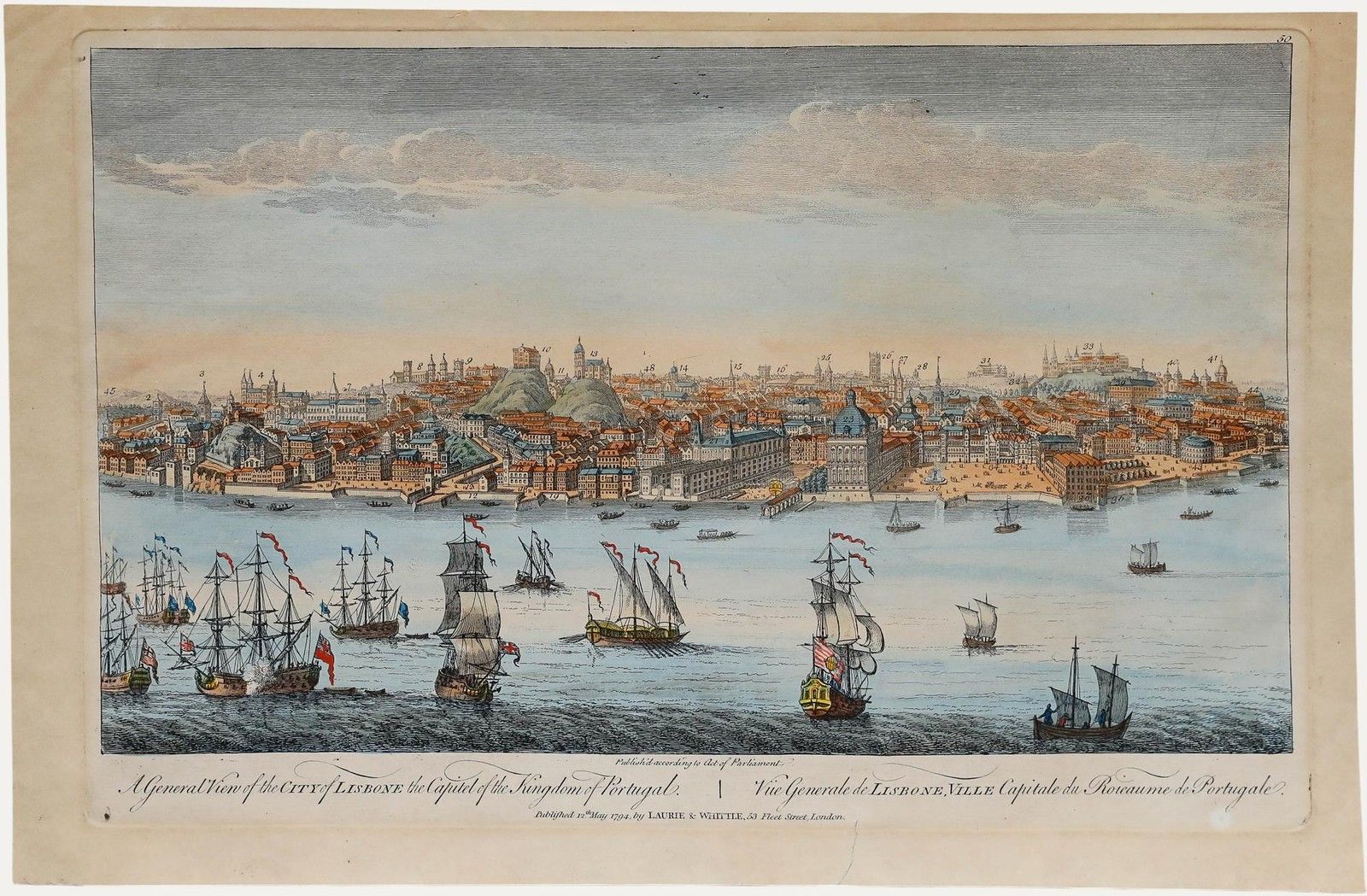 Laurie And Whittle 1794 Engraving, A General View Of The City Of Lisbon