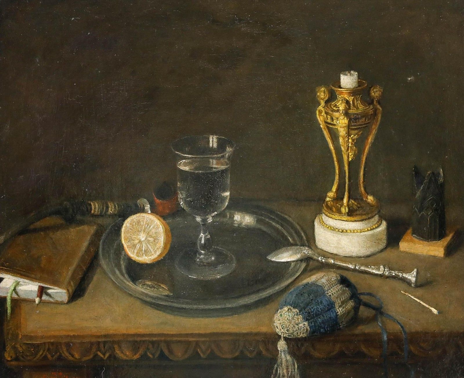 1854 Oil Still Life With Lemon And Glass photo furniture