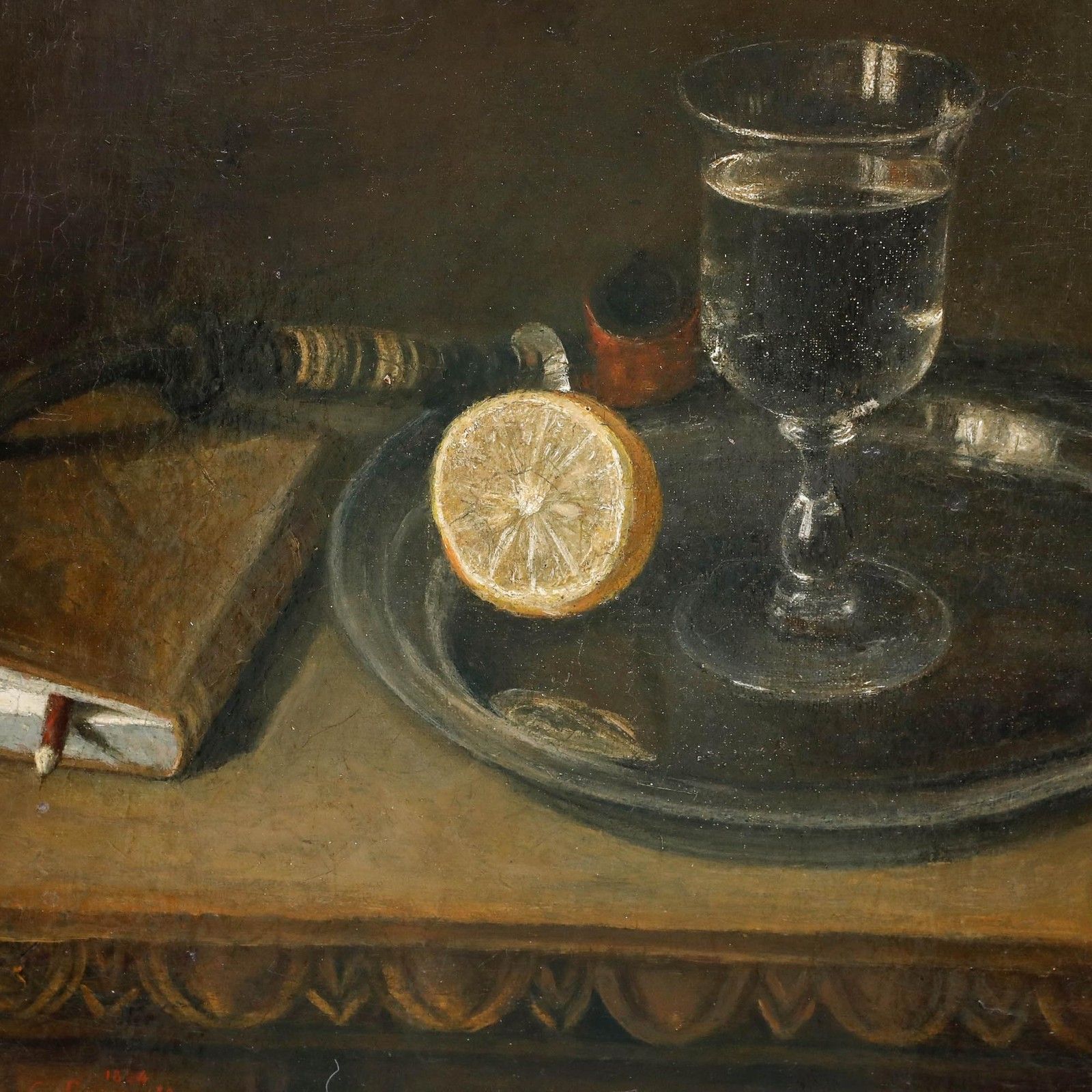1854 Oil Still Life With Lemon And Glass photo Art