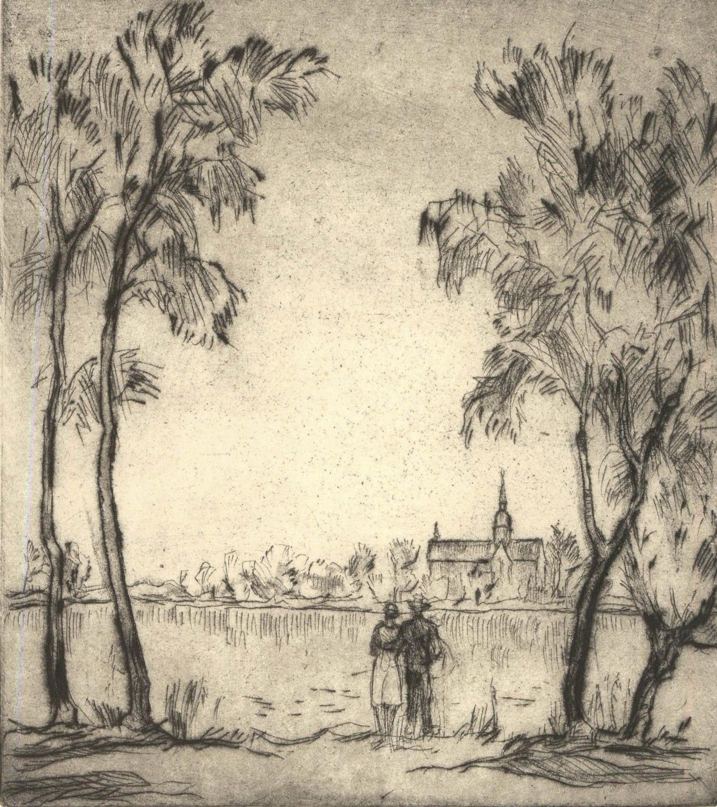 Rudolf Koch (1902 1985) 1978 Etching, The View Across The Lake photo furniture