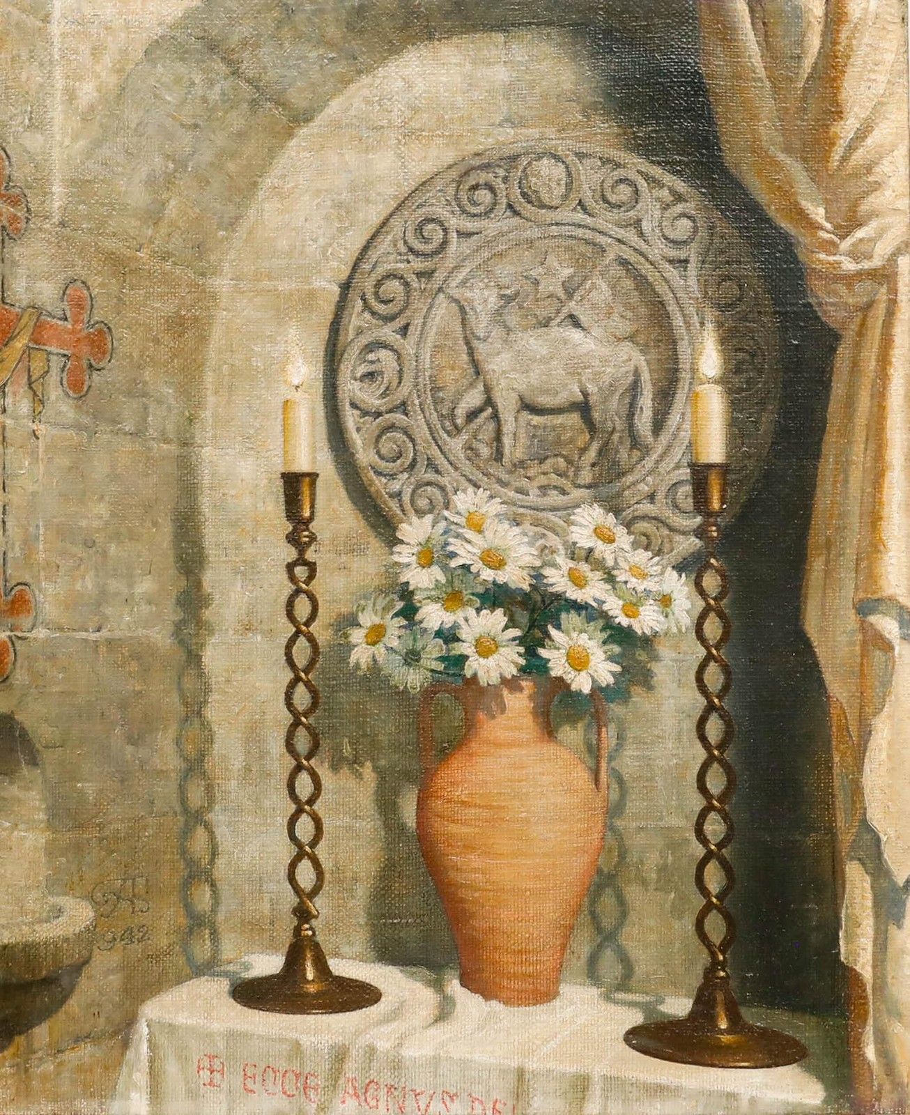 1942 Oil Flowers In The Alcove photo furniture