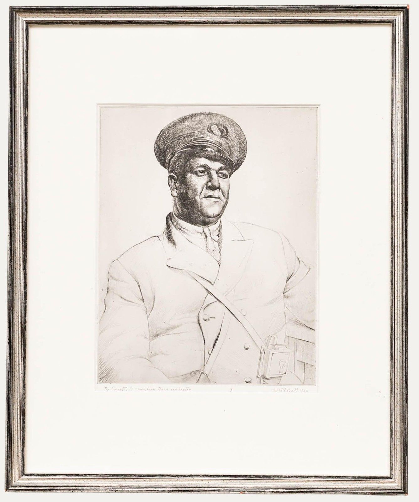 Robert Ball (1918 2008) 1936 Etching, Mr Everitt, Birmingham Tram Conductor