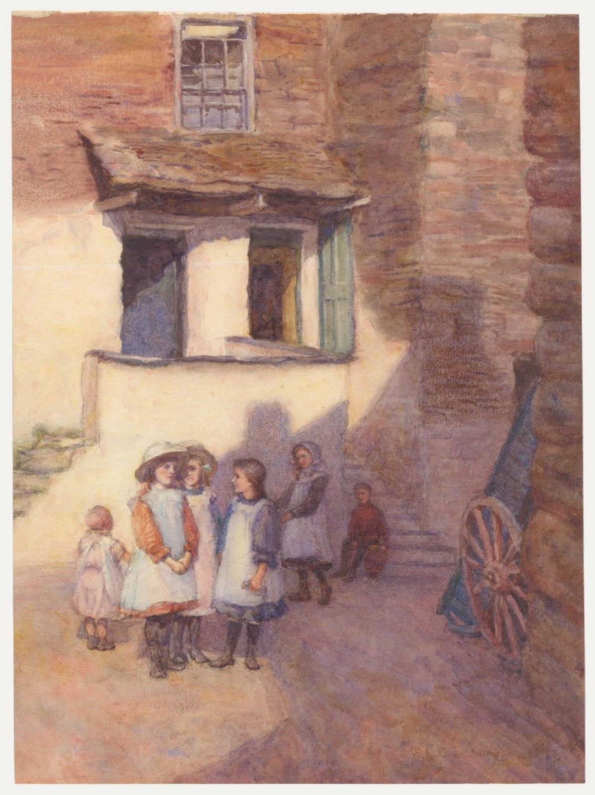 F. L. Bradbury 20th Century Watercolour, The Village Children