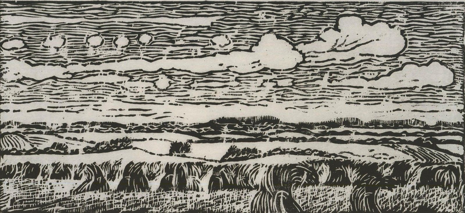 M. Karstens 20th Century Woodcut, Holstein Countryside photo furniture
