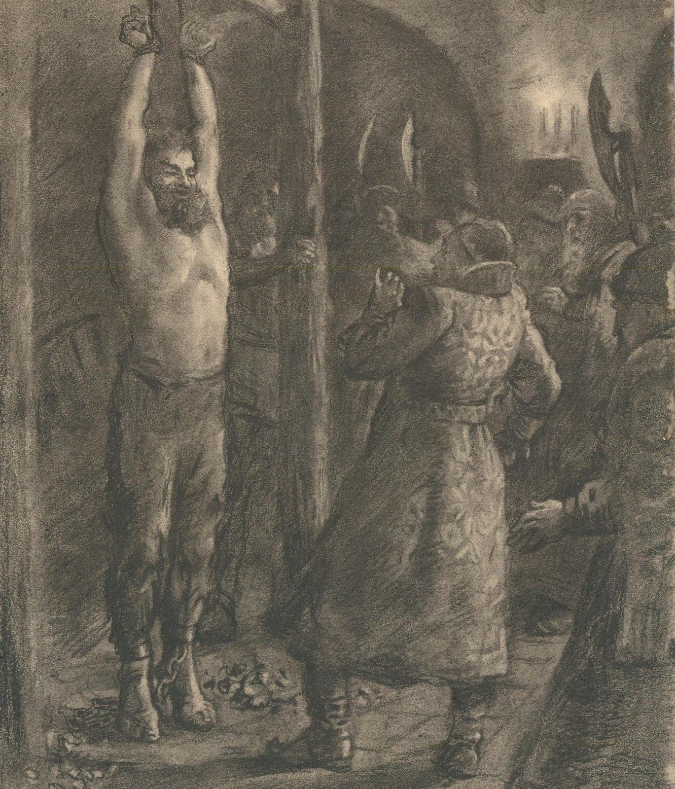 Russian School Early 20th Century Charcoal Drawing Stenka Razin photo furniture